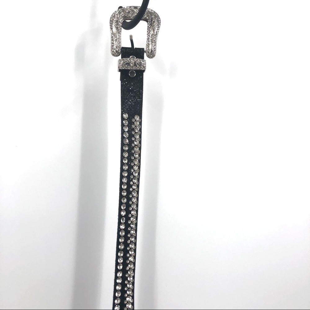 Black Leather & Rhinestone Belt - BLING - Picture 9 of 12